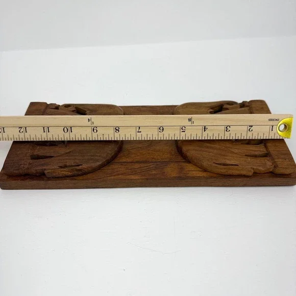 Hand Carved Wooden Elephant Sliding Bookrack Adjustable Folding Book Ends Brown - Picture 10 of 10